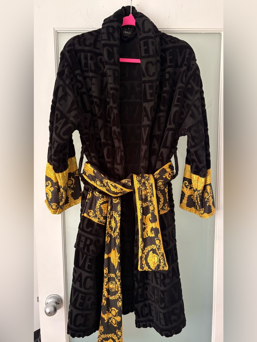 Versace I Love Baroque Black Gold Cotton Bathrobe Unisex Size S